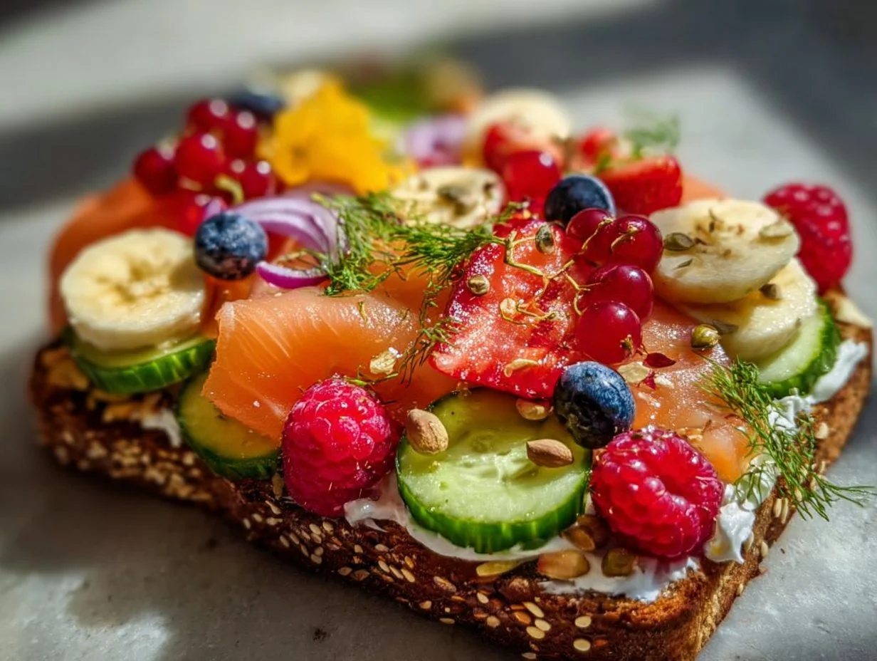 Cottage Cheese Toast Ideas topped with fresh vegetables and herbs