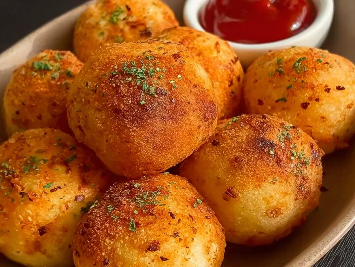 Crispy Potato Balls: A Flavorful Snack Delight Delicious crispy potato balls served as a snack or appetizer.