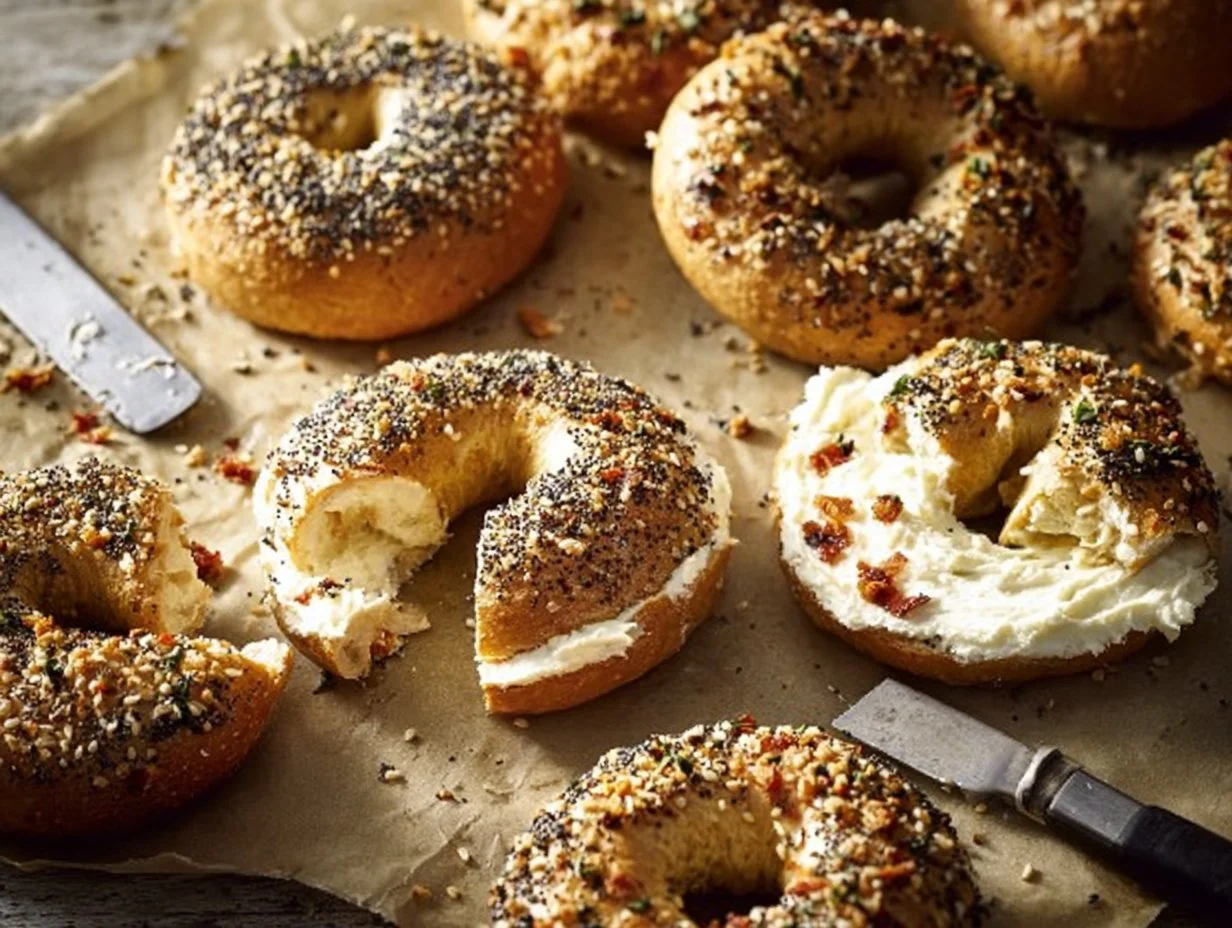 Delicious homemade bagels made without yeast, perfect for a quick breakfast.