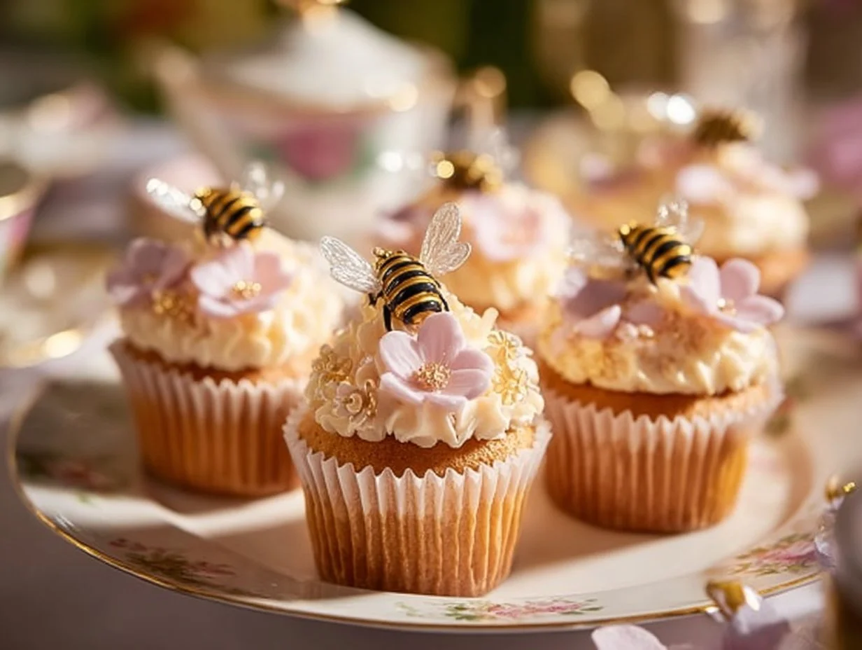 Delicious honey bee cupcakes decorated with yellow icing and fondant bees