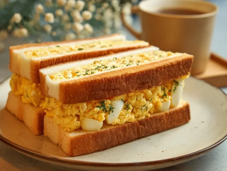 Craving a simple yet delicious dish? This Japanese Convenience Store-Style Egg Salad Sandwich (Tamago Sando) offers creamy egg salad nestled between two slices of perfectly toasted bread, bringing you comfort and satisfaction in every bite. Perfect for lunch or a snack! Tamago Sando