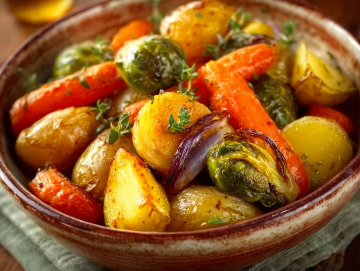 Maple Dijon Roasted Vegetables Recipe: A Flavorful, Easy Delight Maple Dijon Roasted Vegetables in a colorful serving bowl
