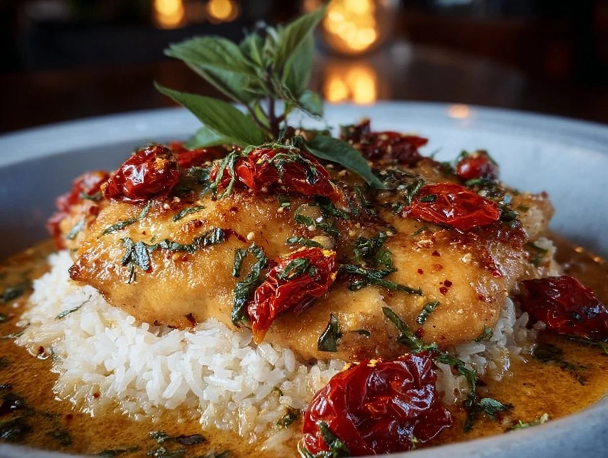 Delicious Marry Me Chicken served with herbs and creamy sauce.