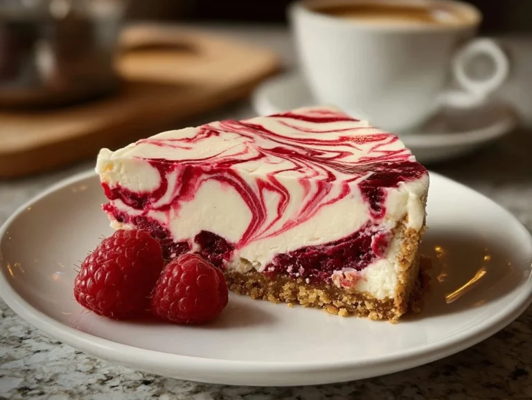 This no-bake Raspberry Swirl Cheesecake is a delicious and easy dessert that combines the smooth creaminess of cheesecake with the vibrant flavor of raspberries. It's perfect for any occasion! Raspberry Swirl No-Bake Cheesecake