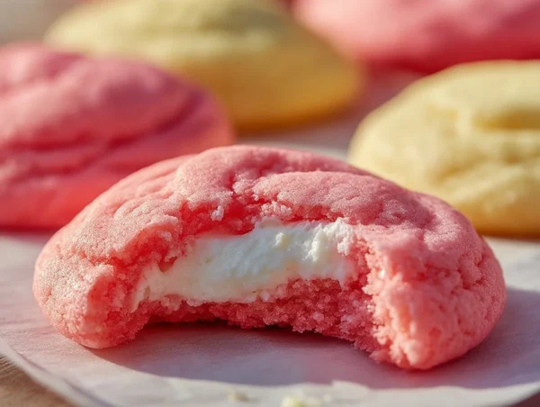 Delicious strawberry cheesecake cookies with fresh strawberries and creamy filling