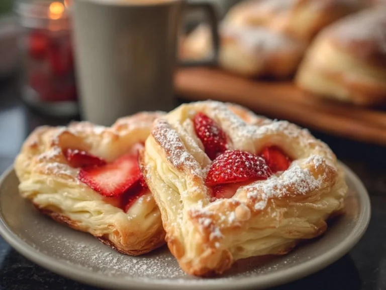 Indulge in a delightful treat with these easy Strawberry Puff Pastry Danishes. Made with just four ingredients, this recipe brings a deliciously flaky and creamy experience to your dessert or breakfast table, perfect for any occasion. Strawberry Puff Pastry