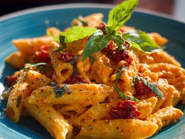 Delicious 1-Pot Tomato Ricotta Pasta topped with fresh basil.