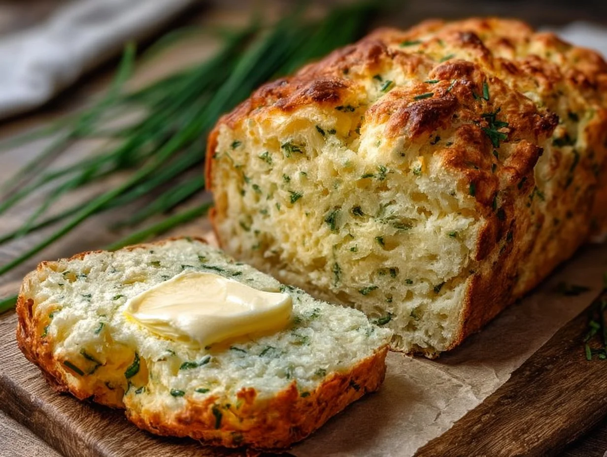 A slice of homemade 2-ingredient cottage cheese bread on a wooden cutting board.