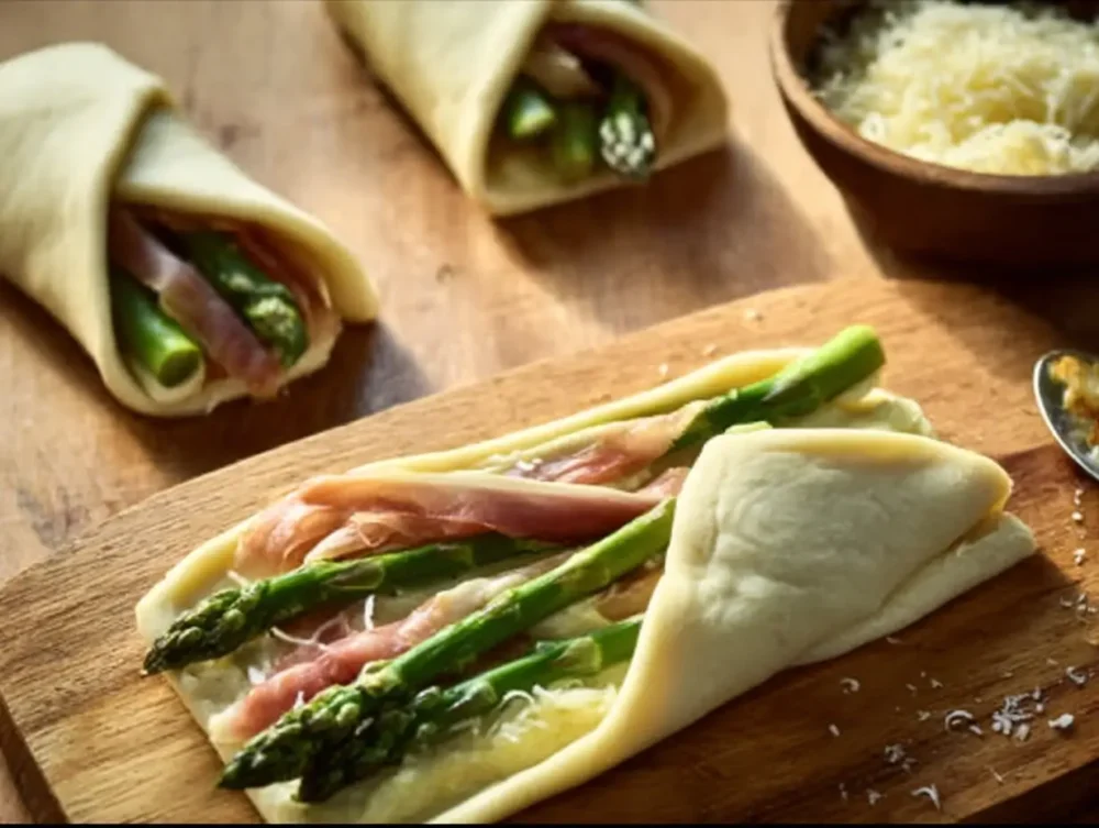 Crispy green asparagus puff pastry pockets prep