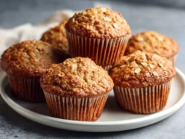 Delicious Banana Almond Muffins arranged on a plate.