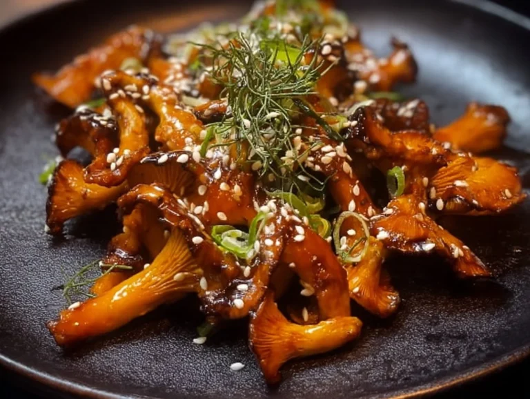 Blue Oyster Mushrooms with Gochujang-Maple Glaze served on a plate