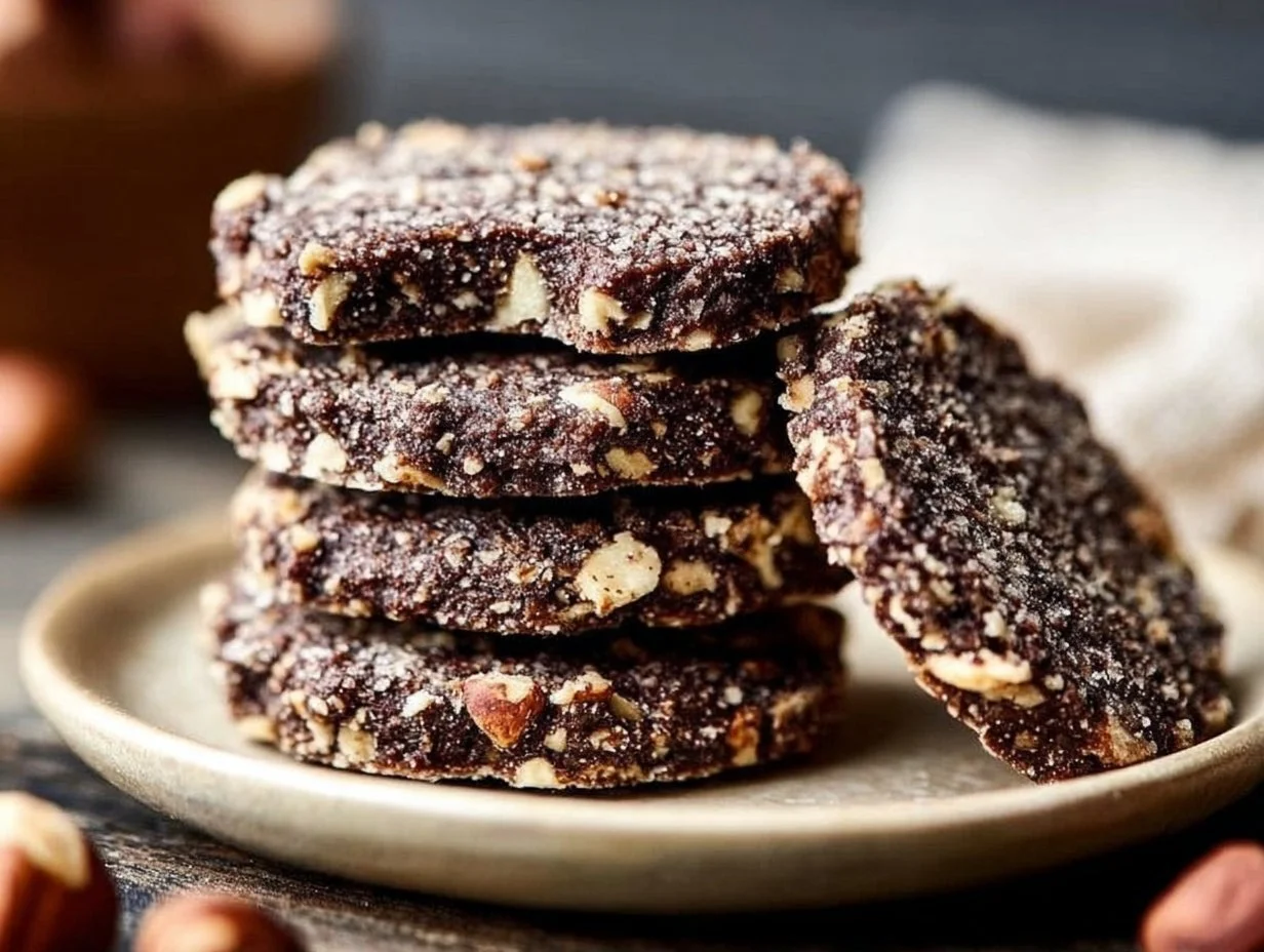 Plate of freshly baked Chocolate Hazelnut Shortbread Cookies