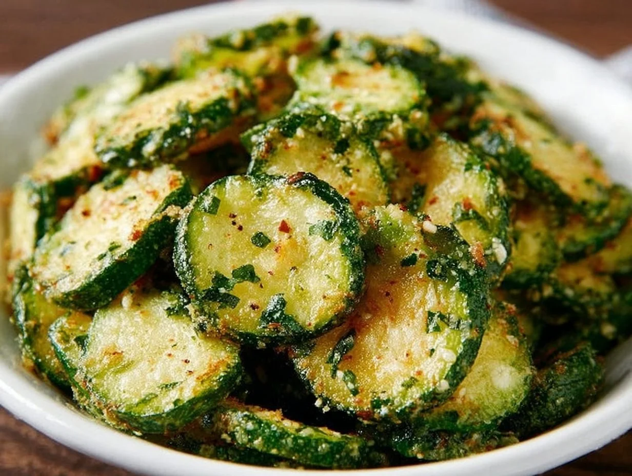 Crunchy ranch cucumber chips in a bowl, a healthy snack alternative