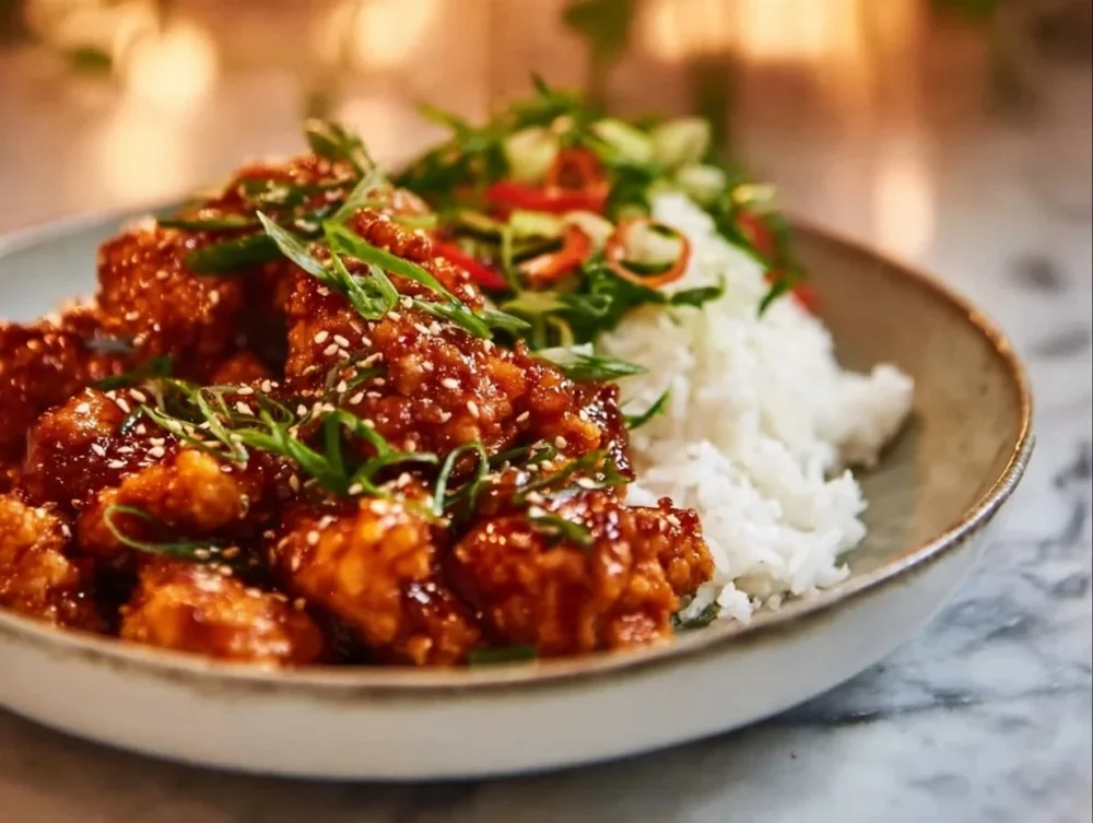 Easy 30 Minute Spicy Korean Chicken Recipe: A Flavor Explosion in Under 30 Minutes Delicious spicy Korean chicken served with rice and veggies, ready in 30 minutes.