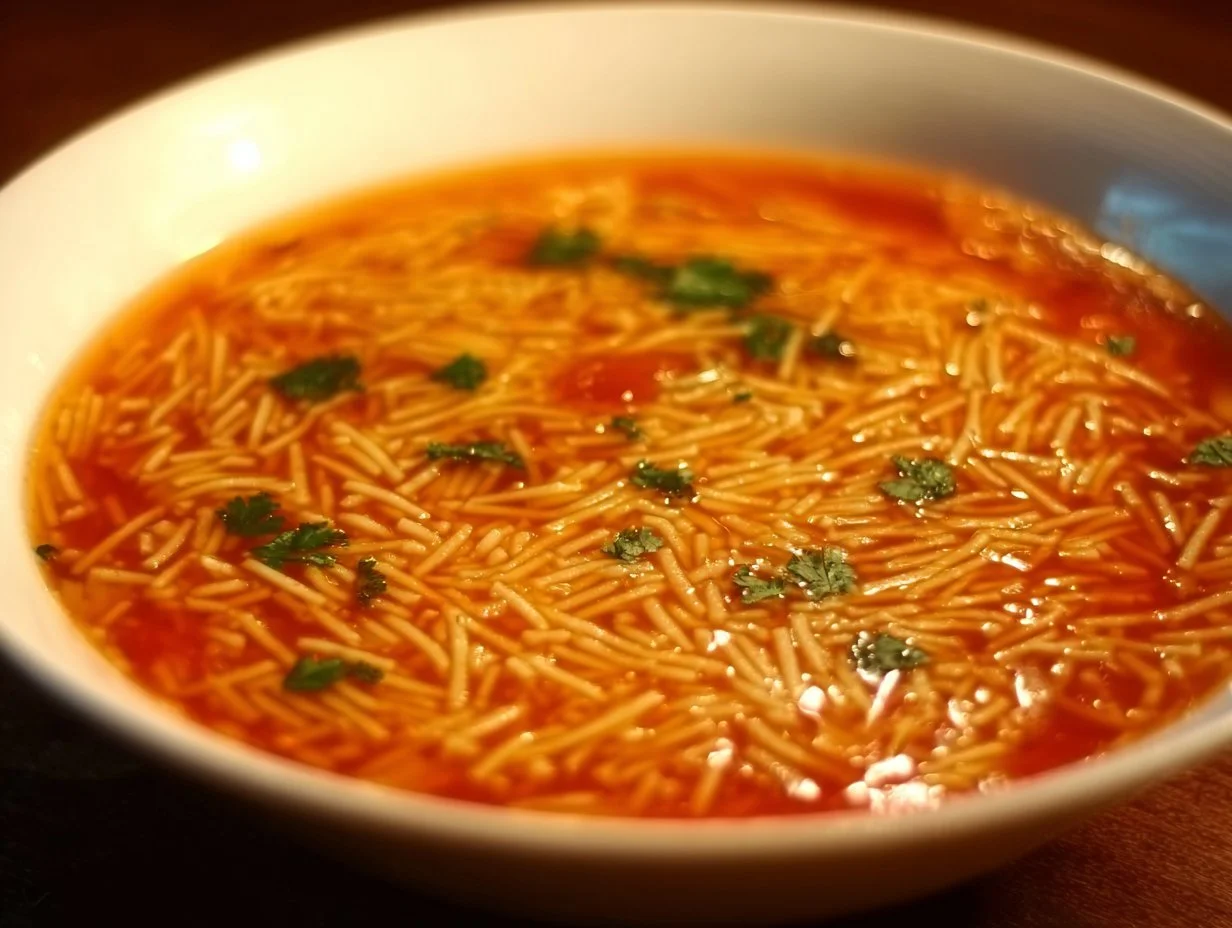 Fideo Pasta Soup: A Quick and Comforting Delight A bowl of delicious Fideo Pasta Soup garnished with fresh herbs.