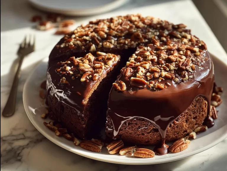 German Chocolate Pecan Pound Cake: 7 Comforting Slices Slice of German Chocolate Pecan Pound Cake with pecans and chocolate frosting.