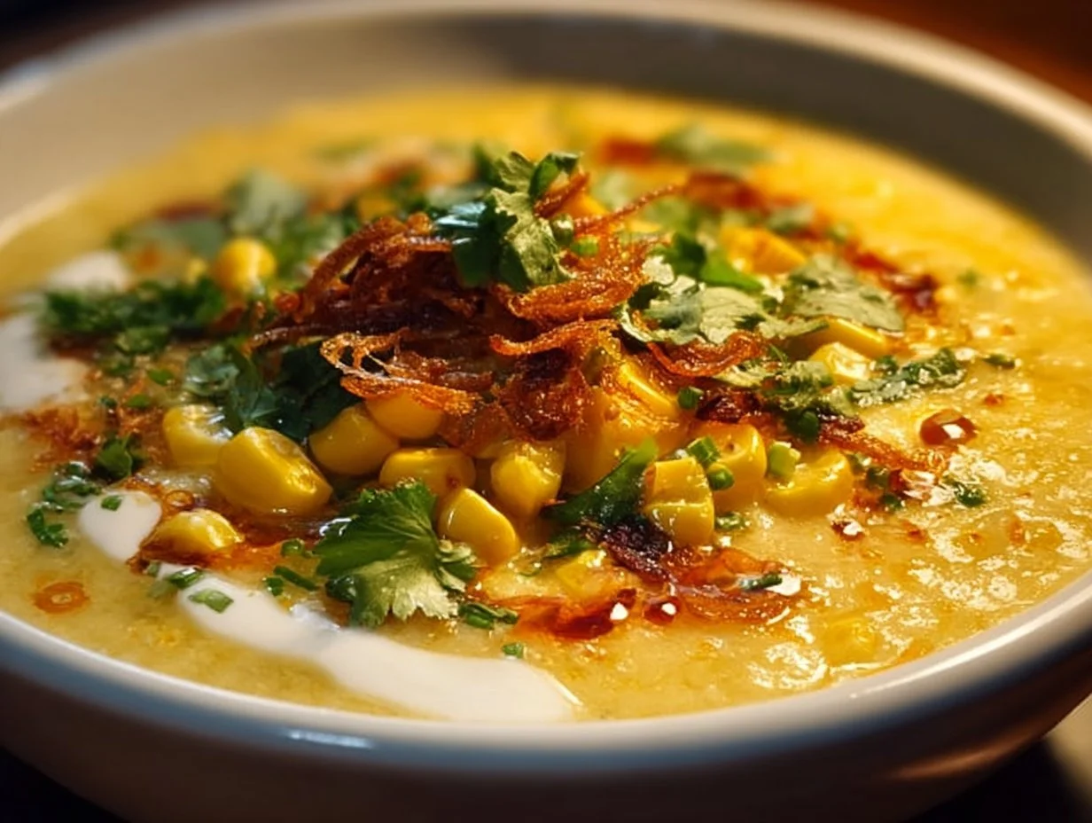 Hawaiian Corn Chowder: A Tropical Twist to Comfort Food Bowl of Hawaiian Corn Chowder with fresh corn and tropical toppings