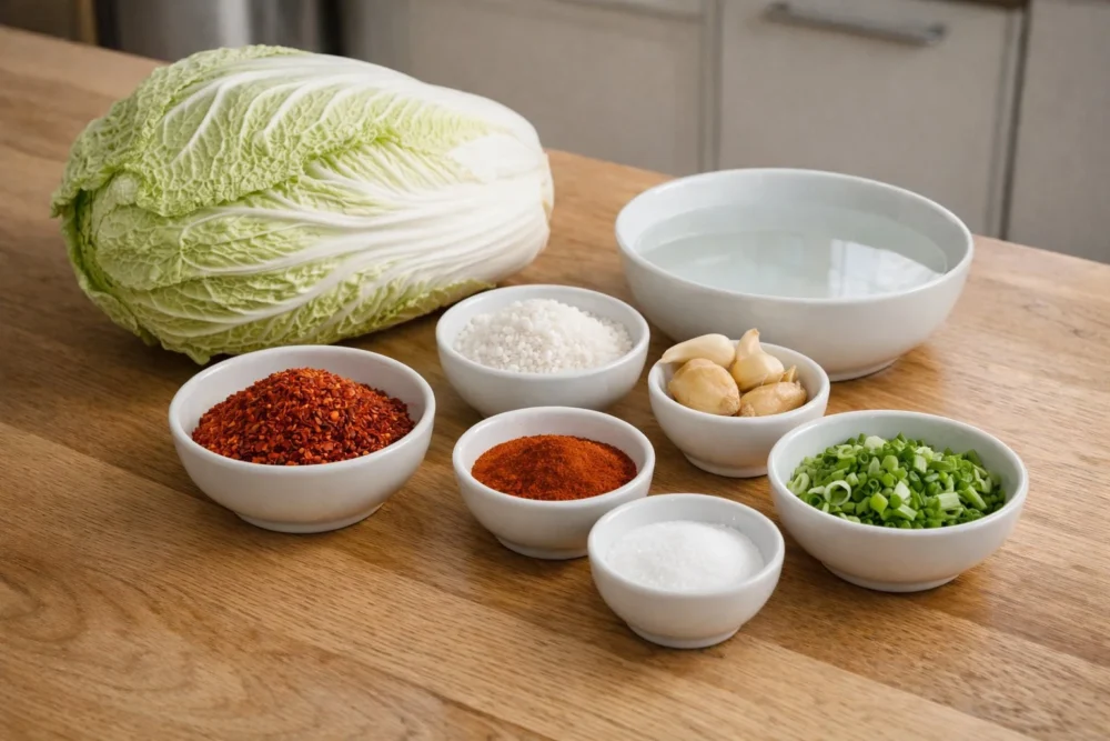 homemade kimchi with fresh vegetables and spices
