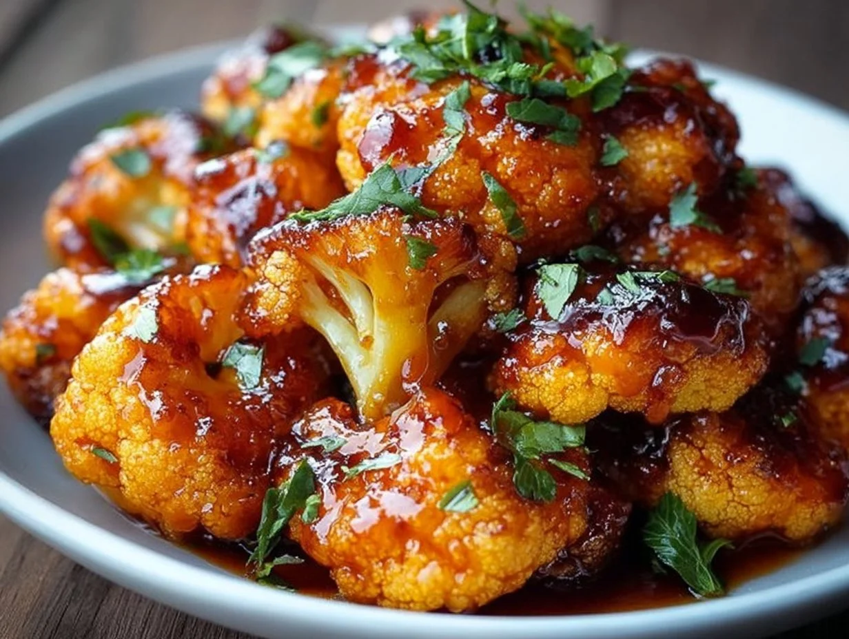 Maple Sriracha Cauliflower Bliss: A Flavorful Way to Celebrate Vegetables Maple Sriracha Cauliflower dish garnished with fresh herbs