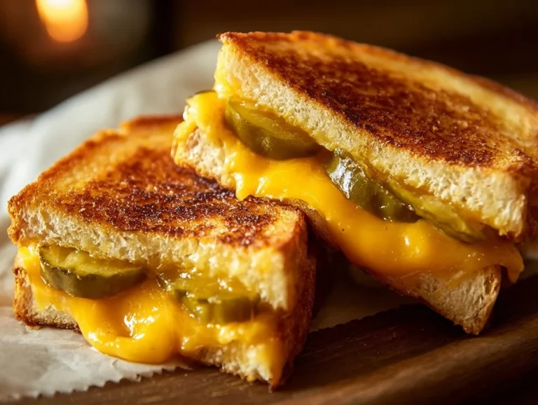 Delicious pickle cheddar sandwich buns on a wooden board