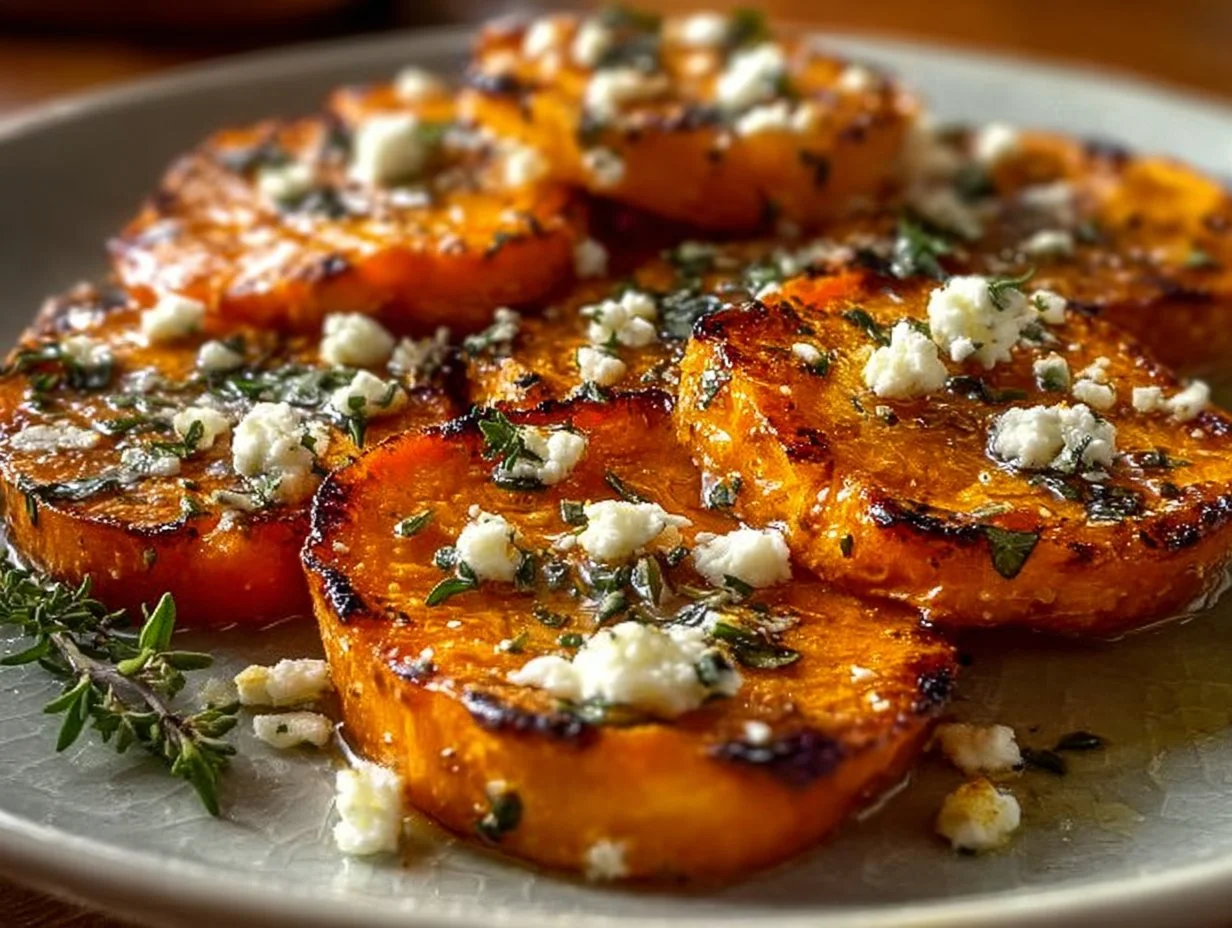 Roasted Sweet Potato Rounds with Honey Feta: A Delicious and Simple Recipe Roasted sweet potato rounds topped with honey and feta cheese