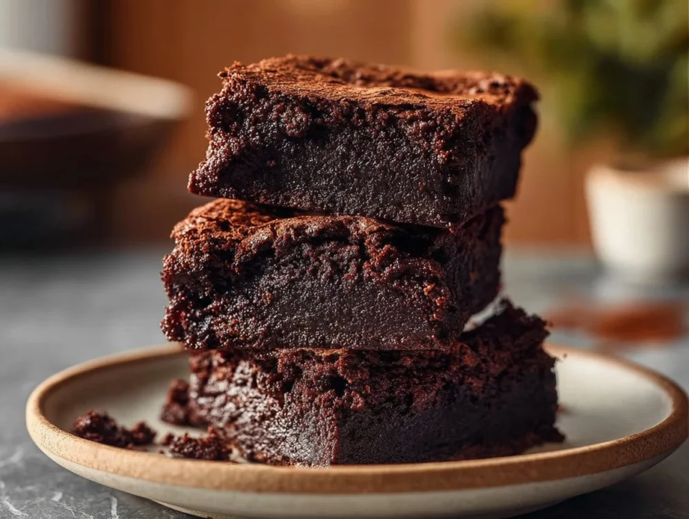 Delicious homemade sourdough brownies on a white plate