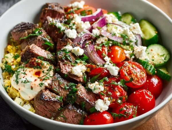 Delicious steak bowl featuring flavorful steak and fresh ingredients
