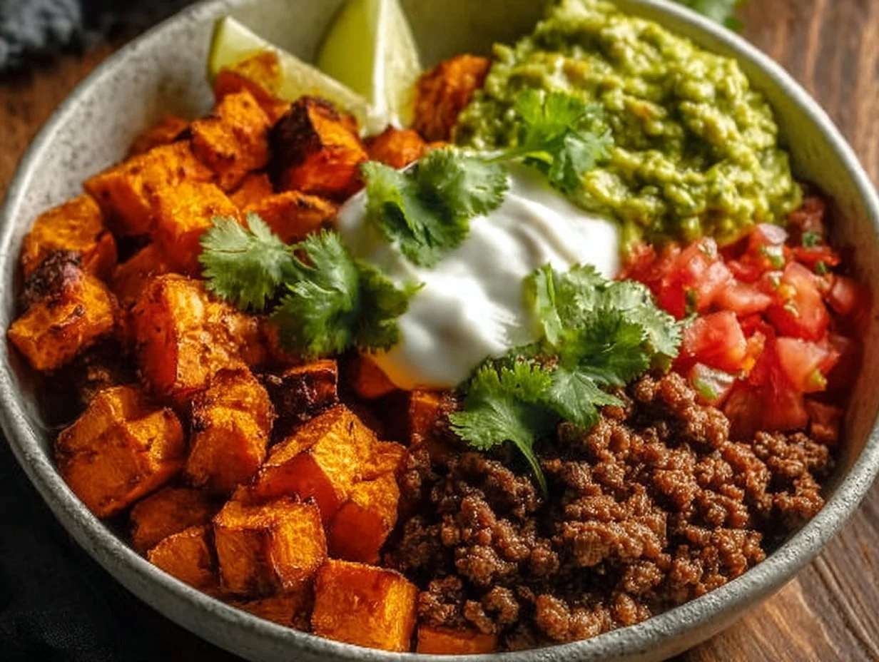 Sweet Potato Taco Bowl: Colorful Comfort Food Made Easy Colorful sweet potato taco bowl with fresh toppings and ingredients