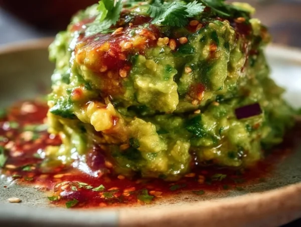Bowl of traditional guacamole made with avocados and spices