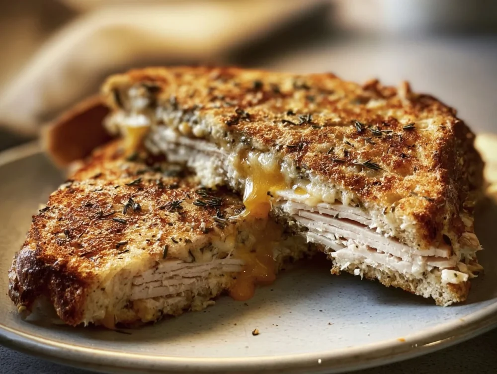 Turkey Dijon Melts sandwich with melted cheese and turkey on toasted bread