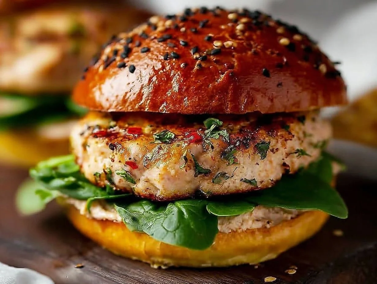 Cheesy Chicken Burgers with Spinach on a plate, garnished and ready to eat.