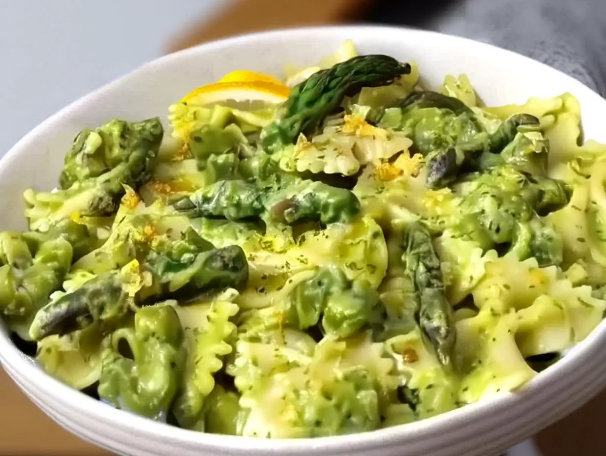 Asparagus Pasta: A Quick and Flavorful Delight for Any Occasion Plate of asparagus pasta topped with fresh herbs and parmesan cheese