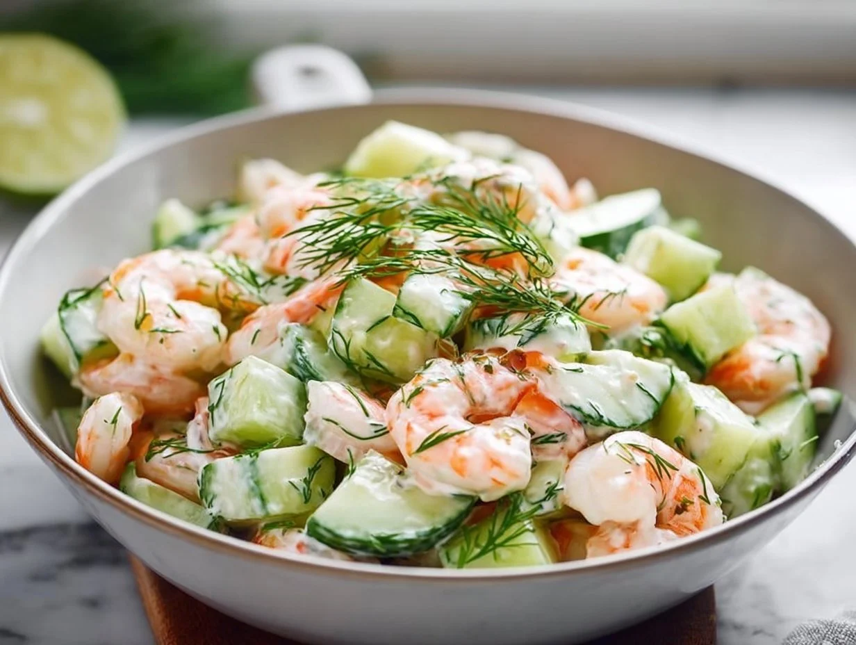 Fresh cucumber shrimp salad with vibrant ingredients for a nutritious meal.