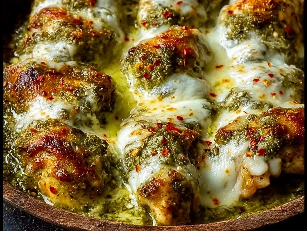 Delicious pesto baked chicken with four simple ingredients
