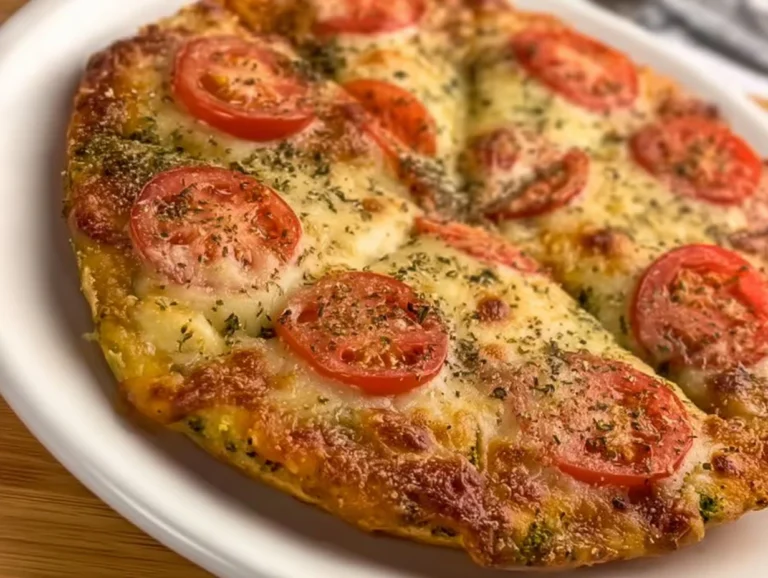 Healthy broccoli pizza topped with fresh vegetables and cheese