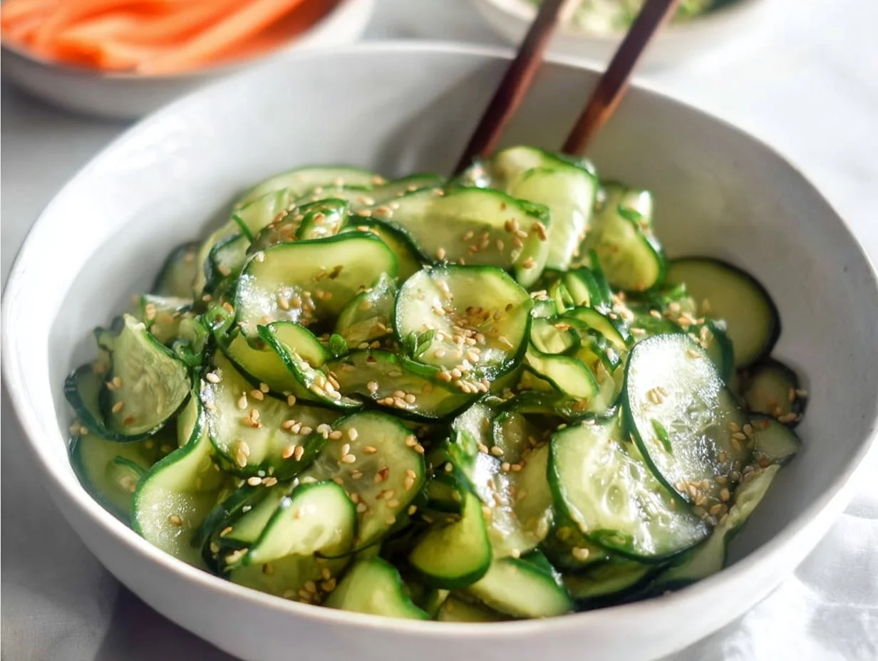 Japanese cucumber salad with fresh ingredients and vibrant colors.