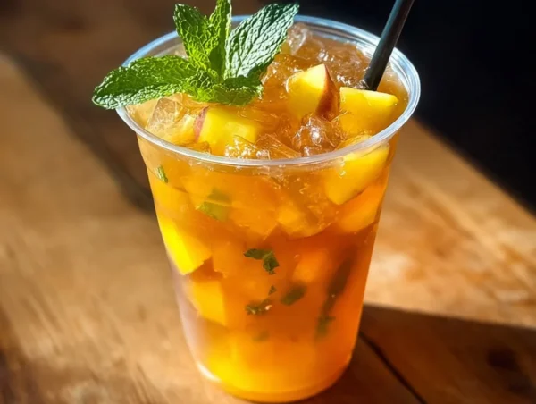 Mango Iced Tea: Refreshing and Flavorful Delight for Any Occasion Refreshing Mango Iced Tea served in a glass with ice and mint leaves