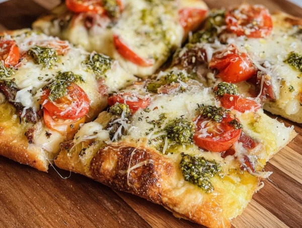 Pesto Chicken Pizza: A Flavorful Twist on a Classic Favorite Delicious Pesto Chicken Pizza topped with fresh basil and grilled chicken