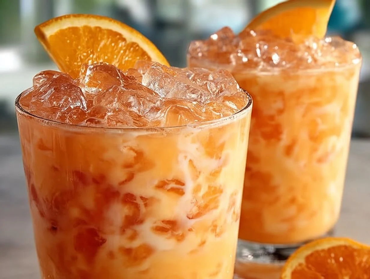 Refreshing Coconut Orange Glow drink with vibrant fruits and coconut.