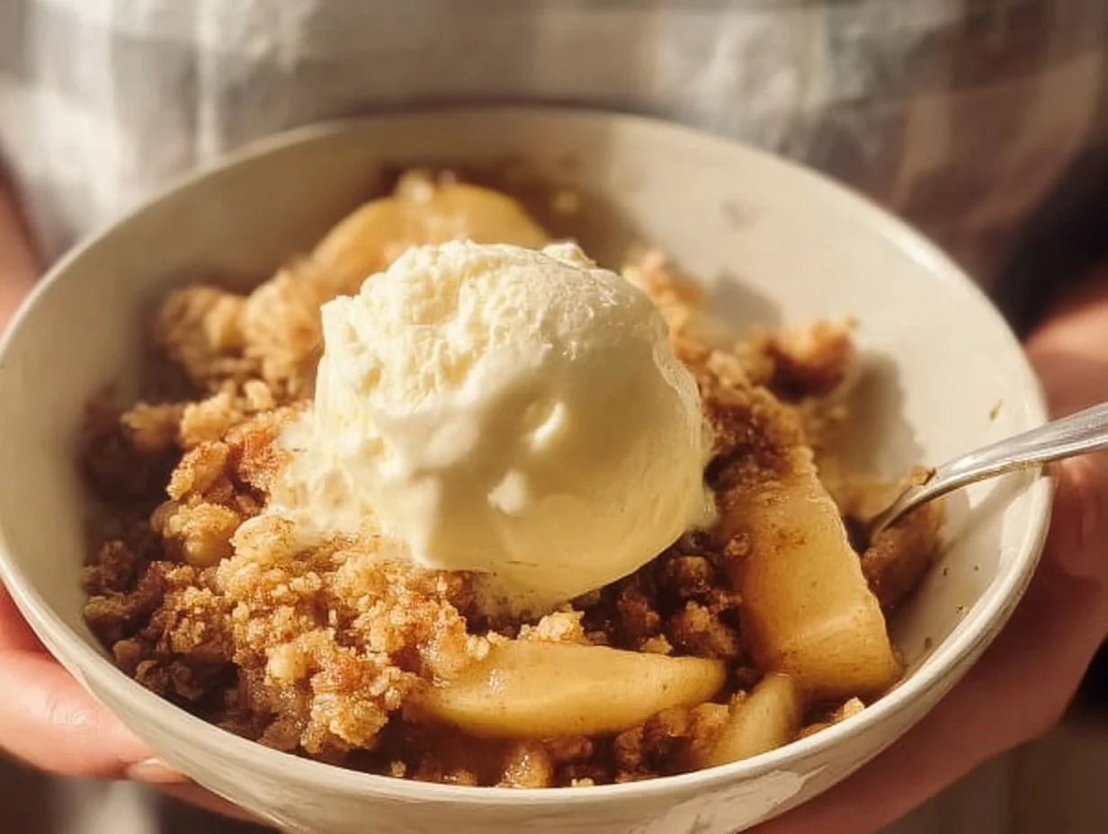 Delicious Sugar Free Apple Crisp topped with oats and cinnamon