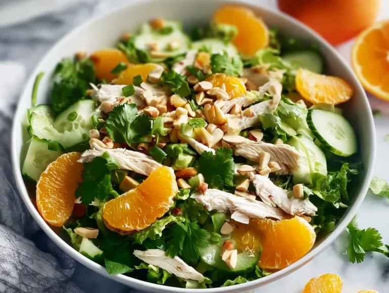Tangy Mandarin Chicken Salad with fresh vegetables and grilled chicken
