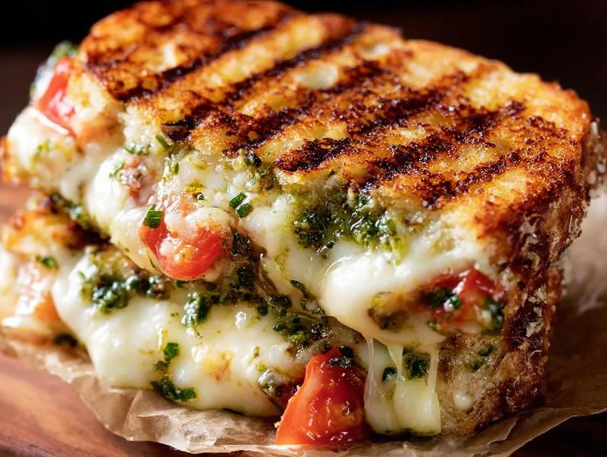 Turkey Basil Pesto Panini sandwich with fresh ingredients and pesto spread