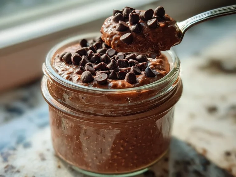 Delicious Ultimate Healthy Chocolate Overnight Oats in a bowl with toppings
