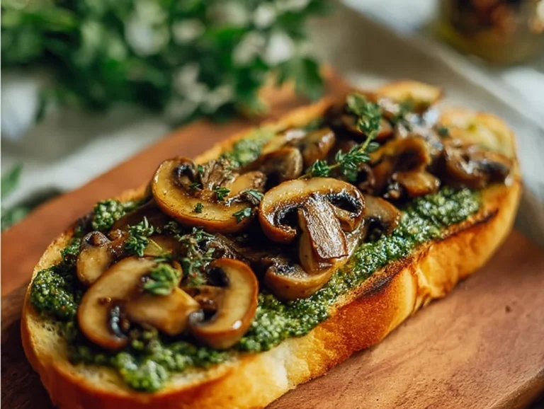 Vegan Mushroom Pesto Sandwich: A Flavorful Delight Vegan mushroom pesto sandwich on a wooden cutting board with fresh ingredients