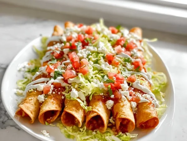 5-Ingredient Chipotle Chicken Taquitos served on a plate