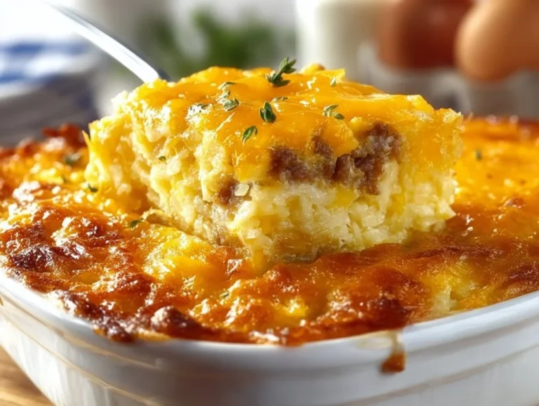 Classic Breakfast Hashbrown Casserole with eggs, cheese, and hashbrowns