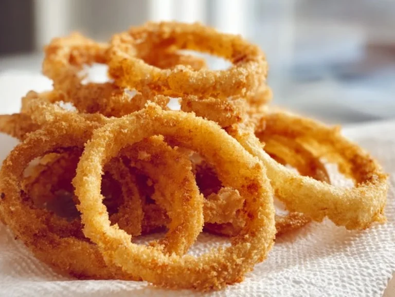 Crispy air fryer onion rings served on a plate