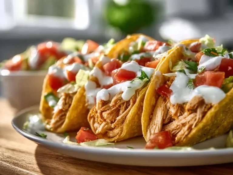 Crockpot Ranch Chicken Tacos served in tortillas with toppings