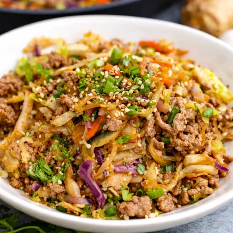 Egg Roll in a Bowl is my go to dinner when I am tired, hungry, and absolutely not in the mood to roll anything in a wrapper. You know those nights when you open the fridge, stare for a minute, and hope food makes itself. This is the kind of recipe that feels like takeout, but you can throw it together fast with simple ingredients. It is cozy, a little crunchy, and full of that savory, garlicky vibe that makes everyone wander into the kitchen asking, what smells so good. Plus, it is one skillet, which is always a win in my house. Egg Roll in a Bowl