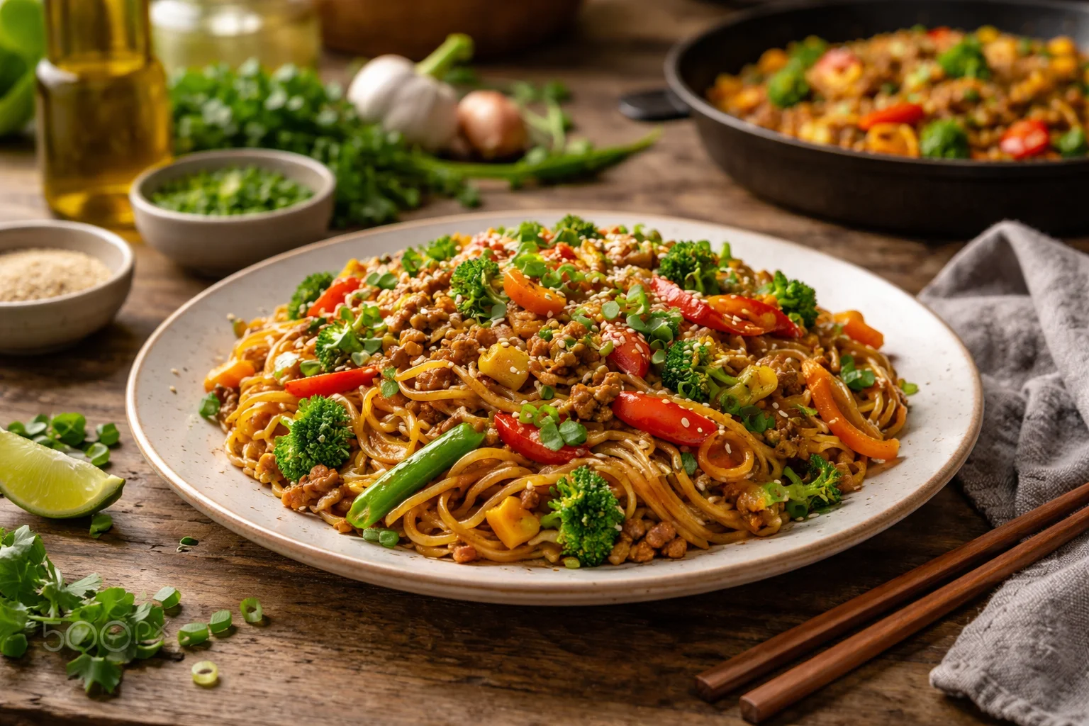 Easy Egg Roll in a Bowl That Everyone Will Love A colorful bowl of Egg Roll in a Bowl featuring ground meat and fresh vegetables.